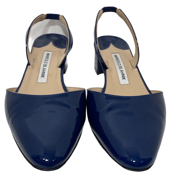 Manolo Blahnik patent leather heel blue sling back block heel shoe EU size 37 - Picture 6 of 11